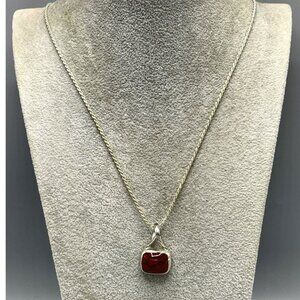 Vintage Mexican Red Jasper & Sterling Silver Pendant on fine Italian Silver Chai